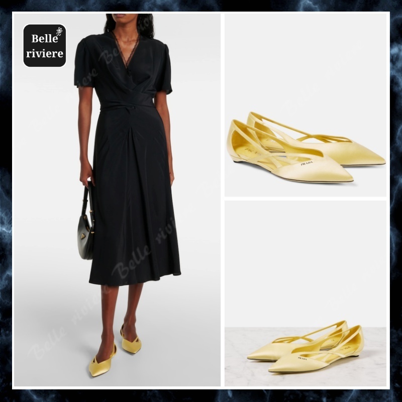 24AW new/PRADA ロゴサテンバレエフラット Flat Yellow