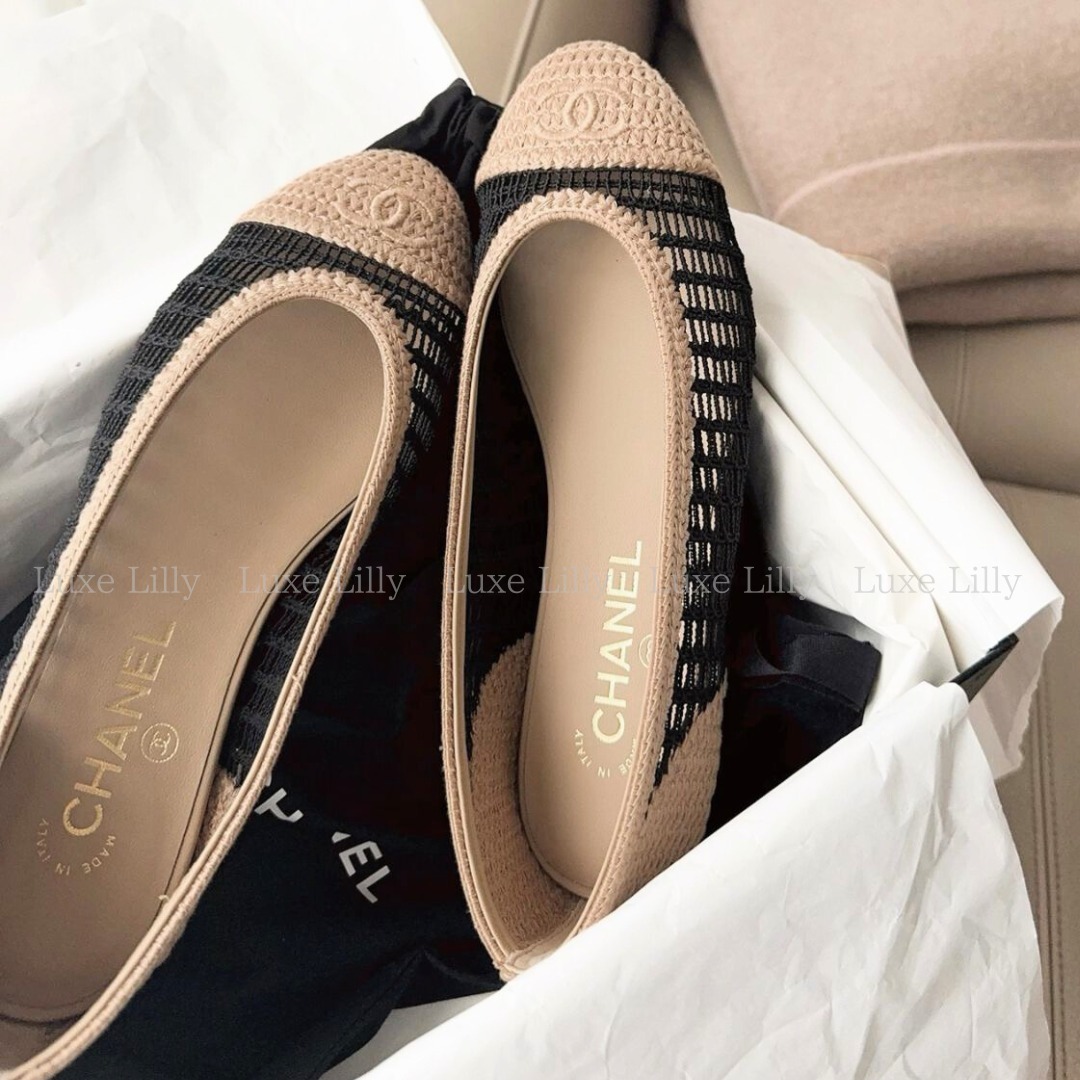 涼しげな足元◇旅行にも】CHANEL ラフィア バレリーナフラット