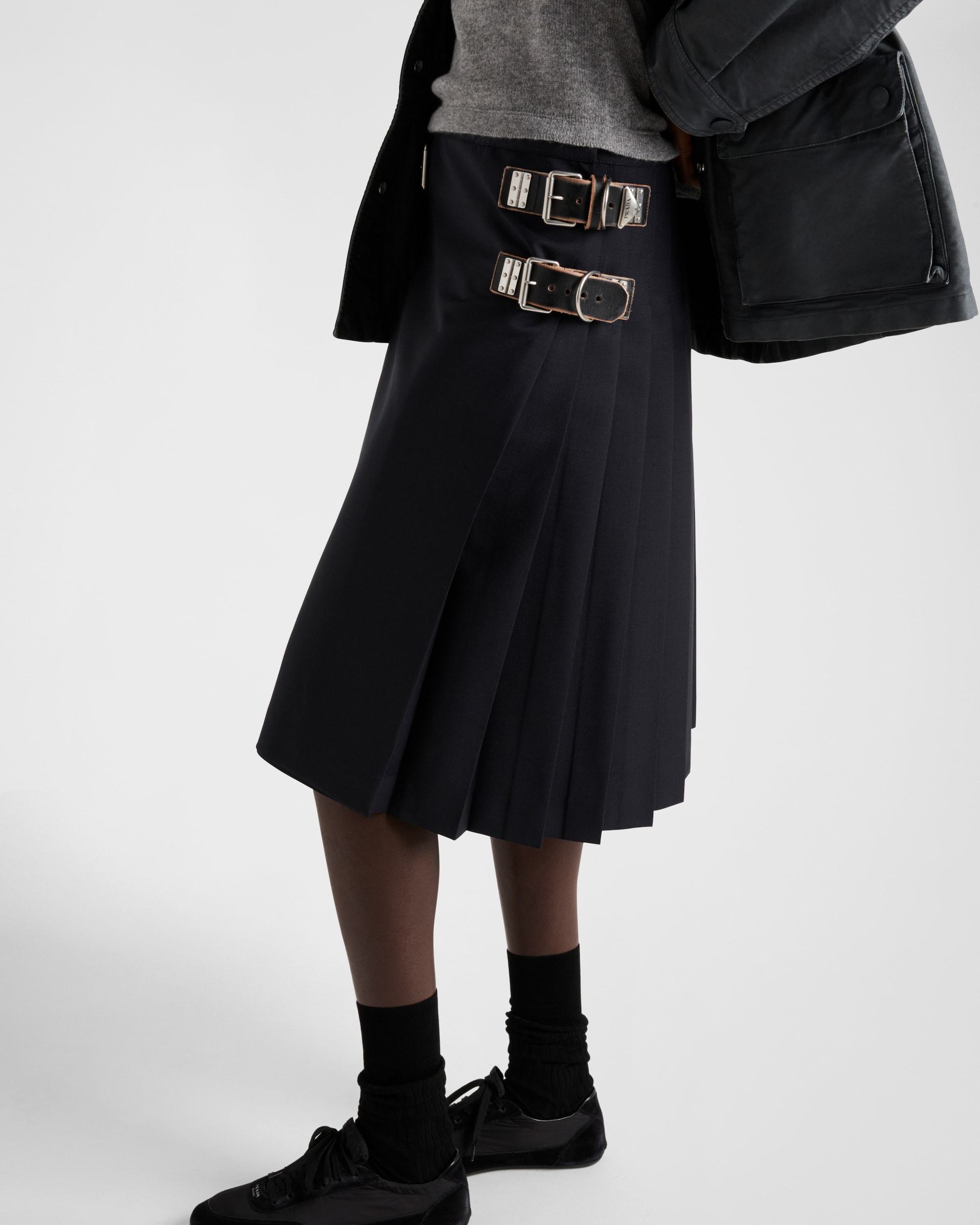 PRADA スタイリッシュ モヘア スカート レザーストラップ付