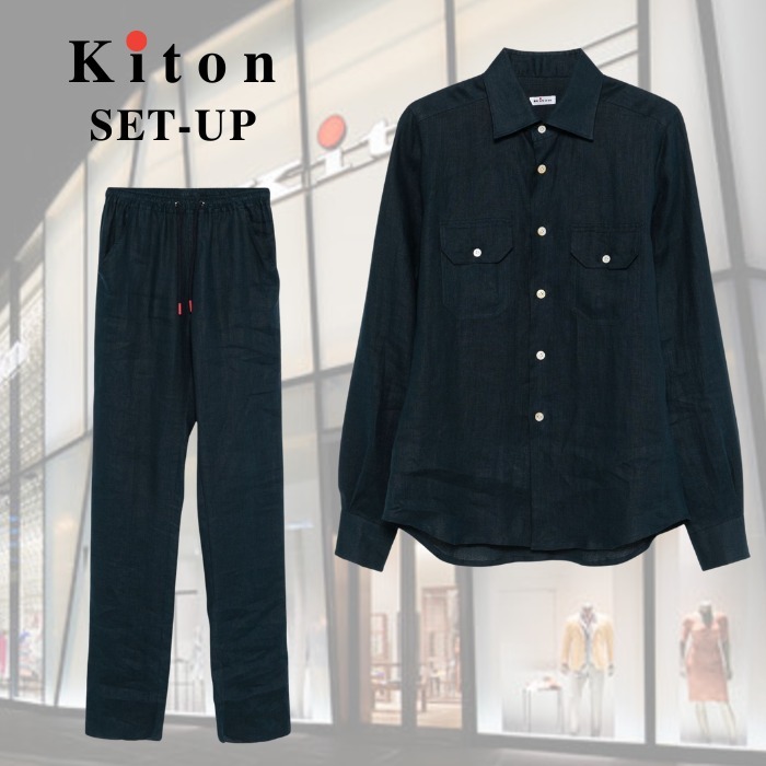 洗練された大人の【Kiton】リネン シャツ/パンツ セットアップ