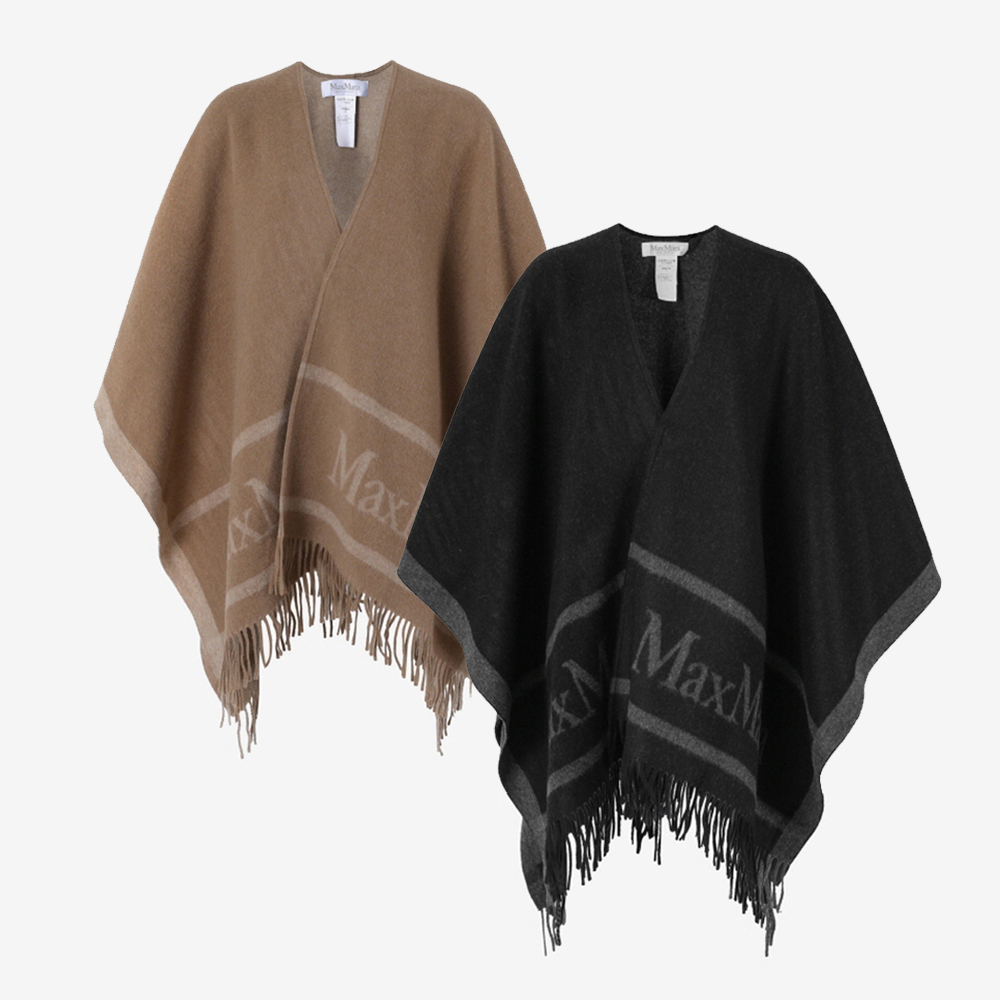 関税負担なし☆Max Mara HILDE ロゴプリント ウール ケープ
