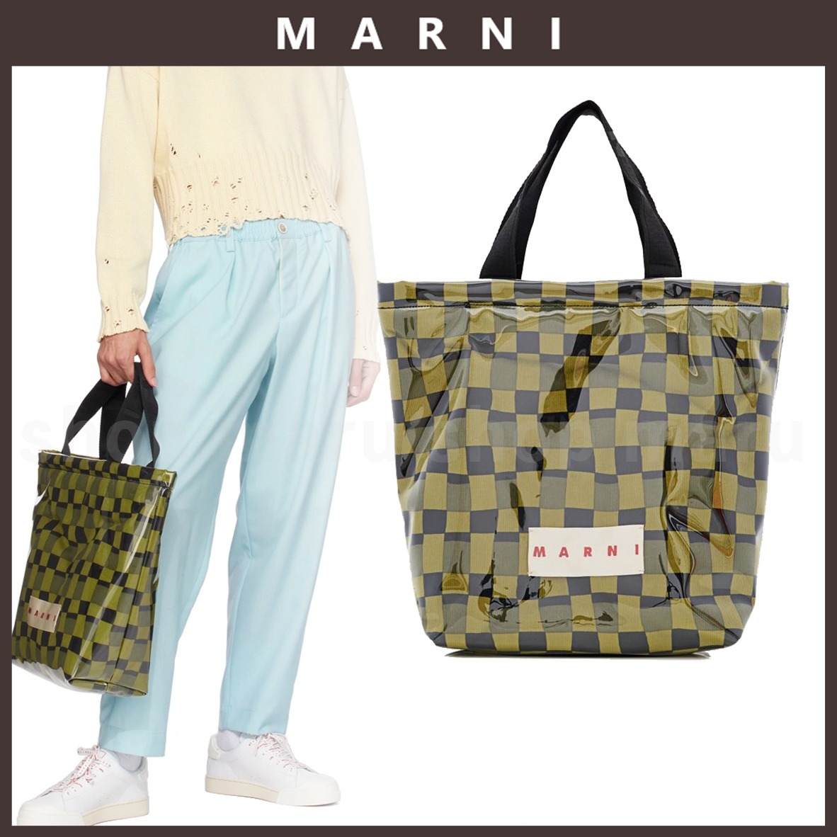MARNI◆グリーンチェックトートトートバッグ◆PVC