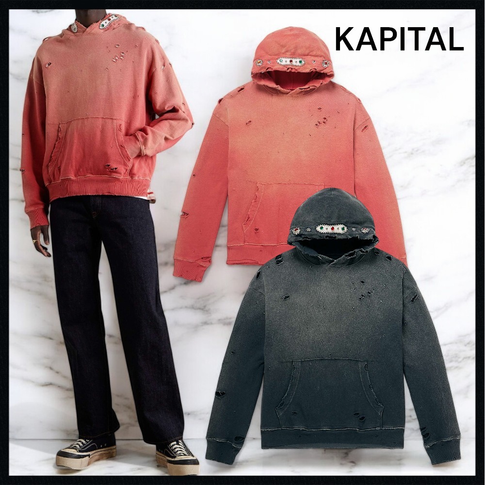 【KAPITAL】装飾 ダメージ加工 コットンジャージー パーカー