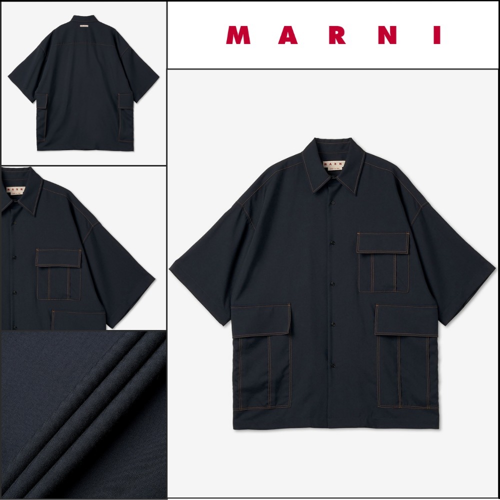 【MARNI】トロピカルウール シャツ ブルーブラック