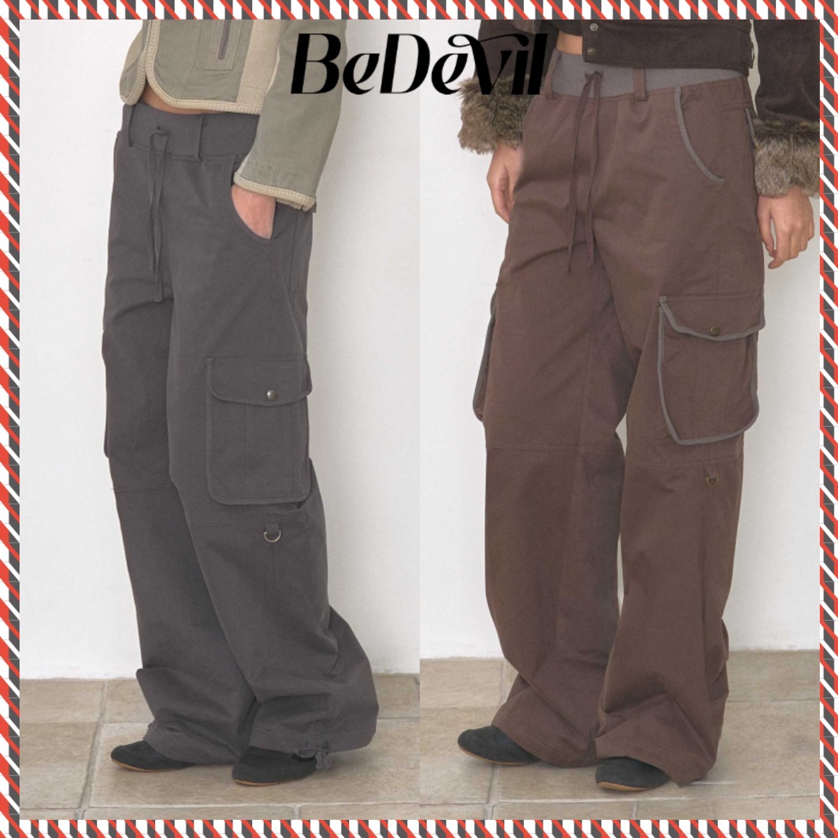 【BeDevil】Banding Color Block Cargo Pants
