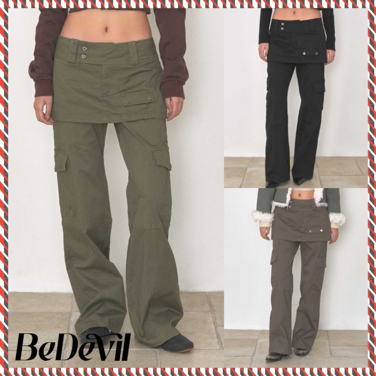 【BeDevil】Skirt Layered Cargo Pants