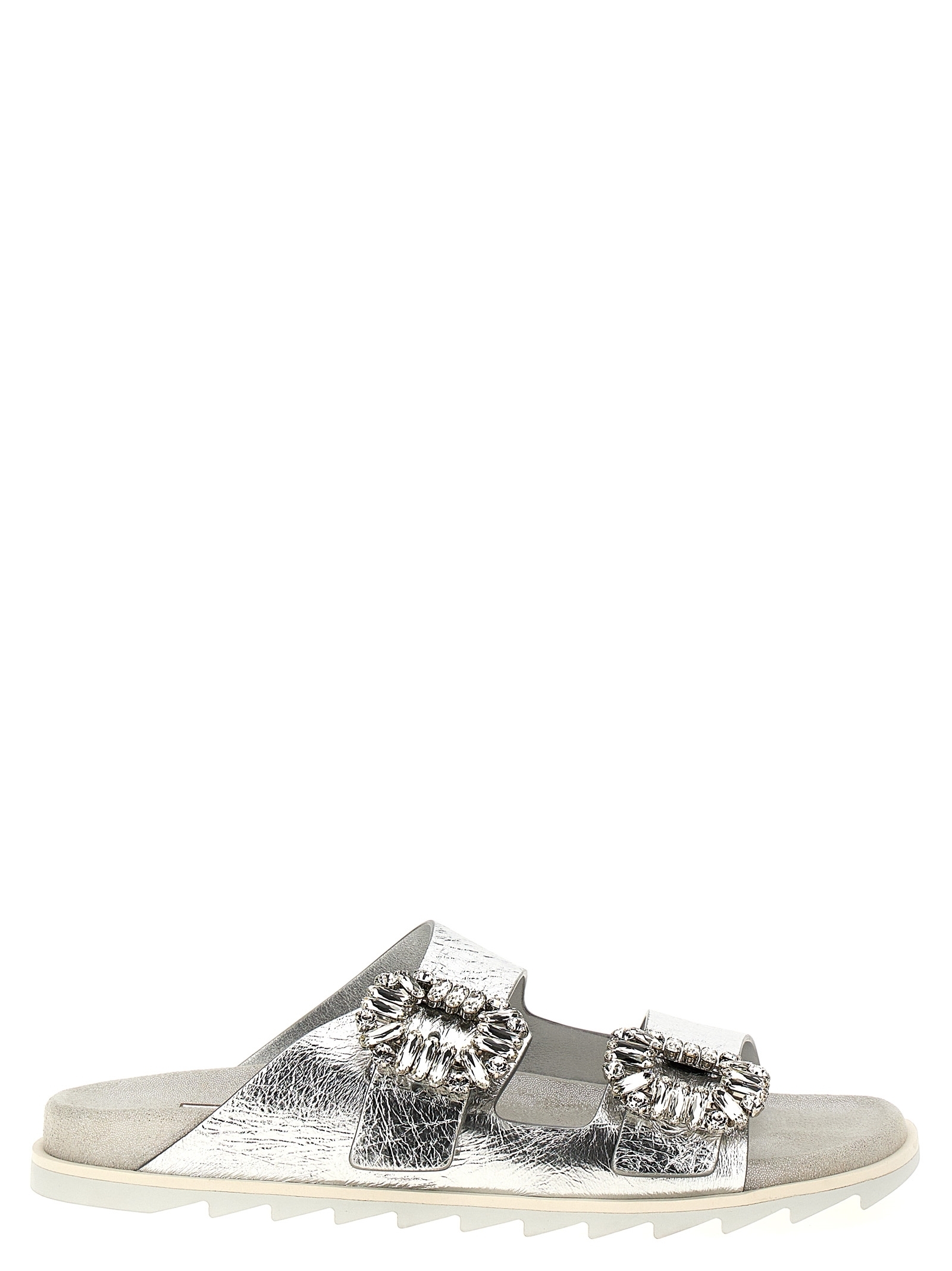 サンダル・ミュール ROGER VIVIER 'Slidy Viv' rhinestone sandals Silver