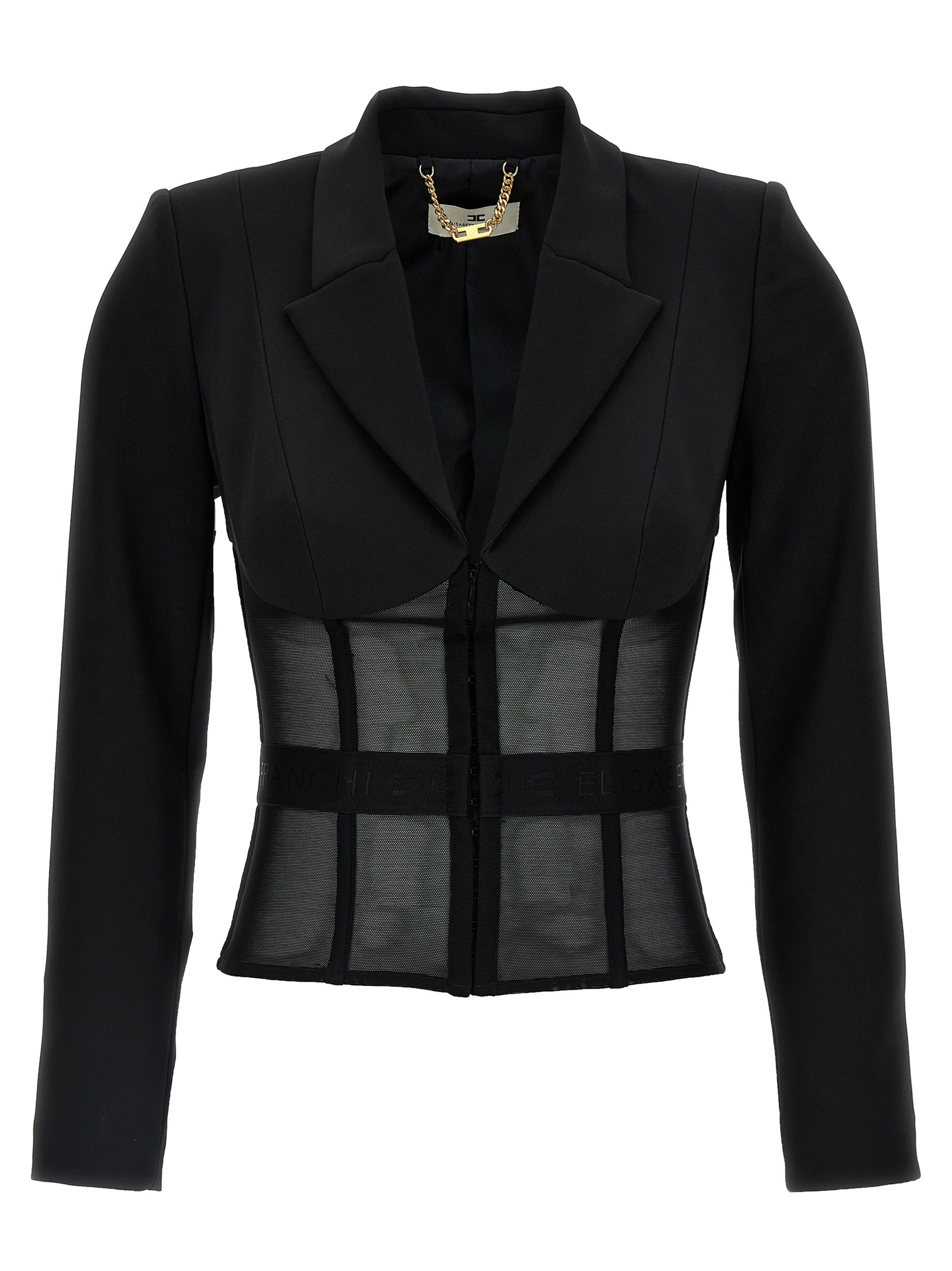 ジャケット ELISABETTA FRANCHI Crepe and tulle blazer Black GI13151E2