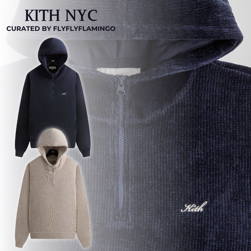 上品!【KITH NYC】ワッフルニット ロゴ刺繍 1/4ジップ パーカー