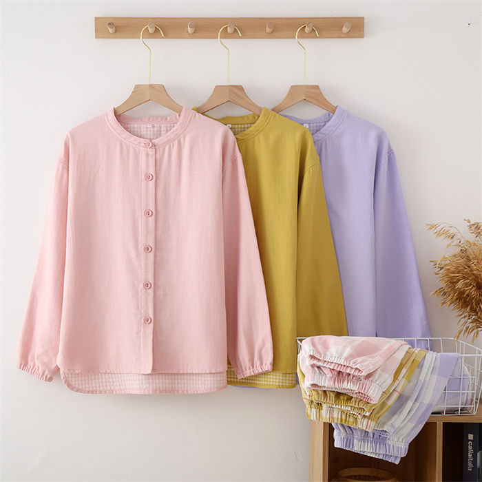 パジャマ ルームウェア 長袖 4色 M-XL 綿 春秋 部屋着 25zm50