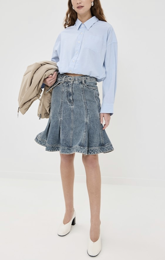 【3.1 Phillip Lim】Flounce Bltd Knee Length Skirt デニム