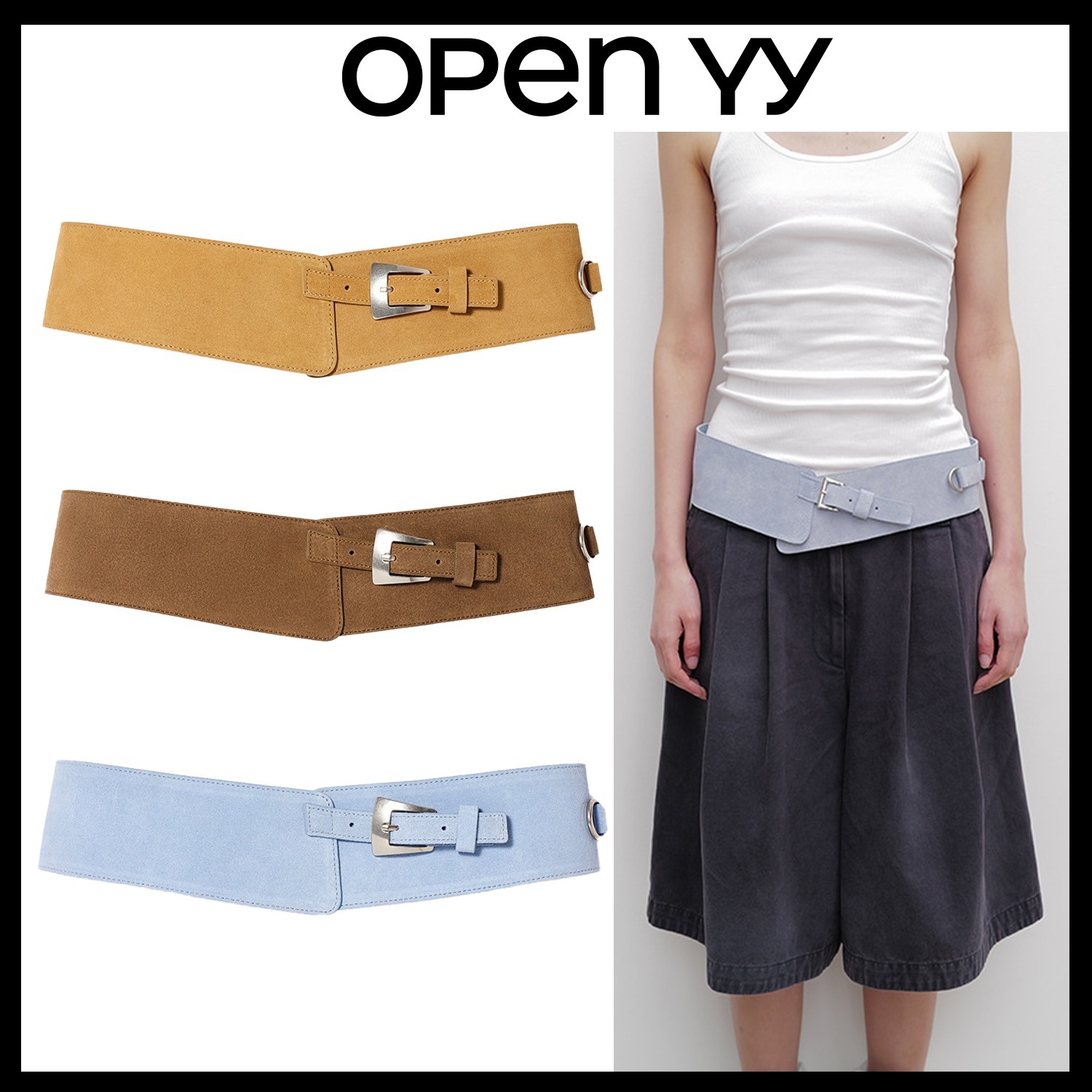 【OPEN YY】WIDE SUEDE LEATHER BELT ★韓国人気★ 追跡付
