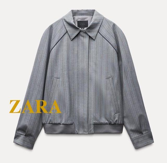 ☆ドイツ発*ZARA*新作*ストライプボンバージャケット/GREY☆