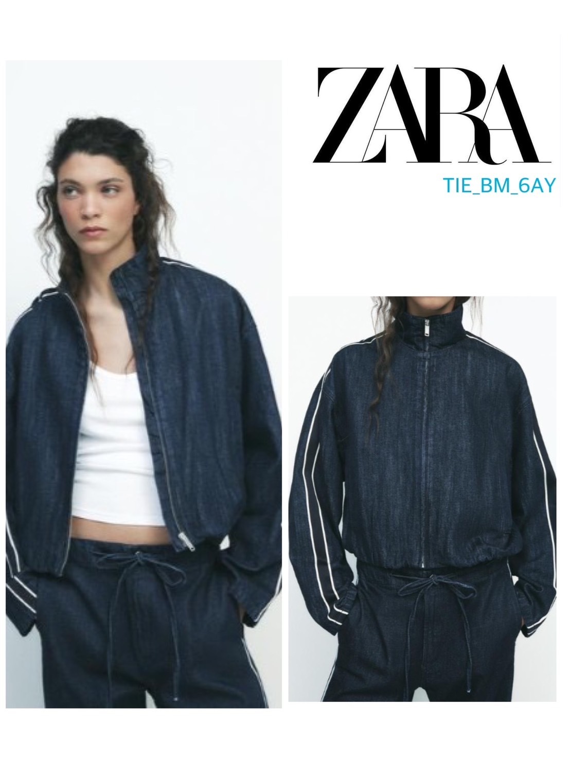 スペイン発送 ZARA コンビバンドデニムジャケット カジュアル
