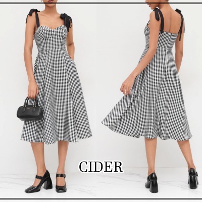 【CIDER】ギンガム チェック ミディドレス ※送関込