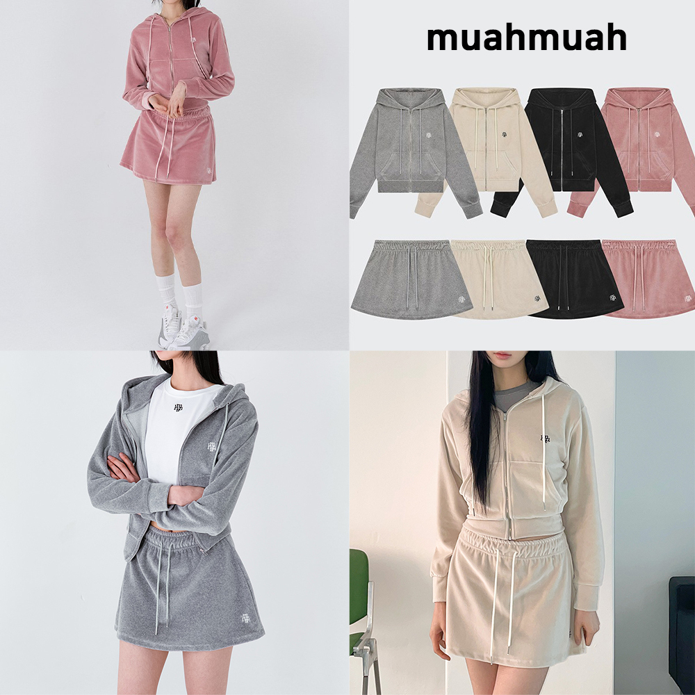 【MUAHMUAH】 VELOUR TRAINING HOODZIPUP SKIRT SET UP