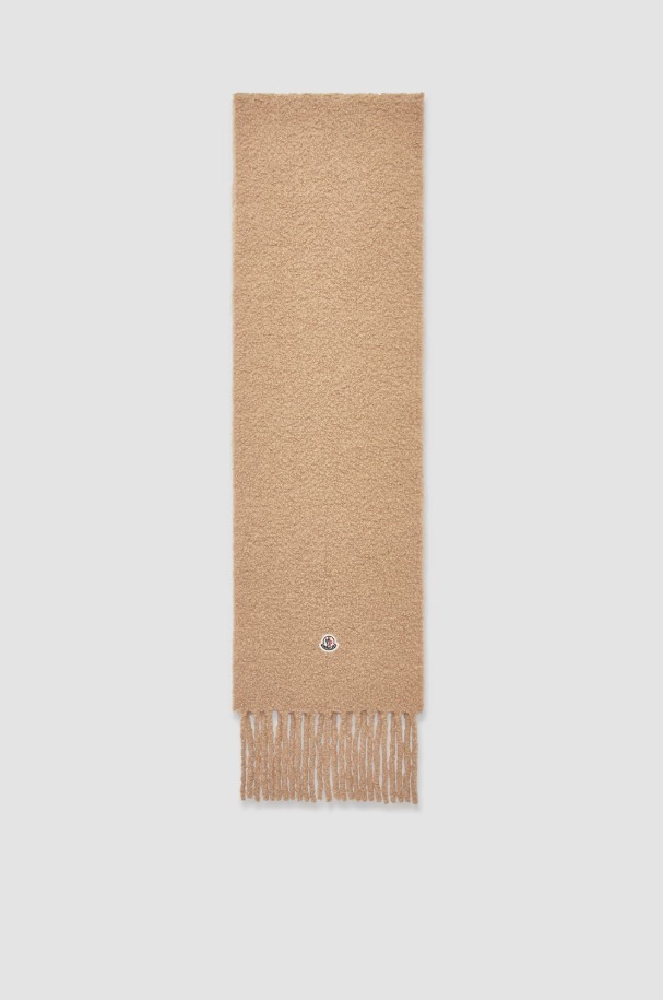 MONCLER2024/25秋冬 アルパカ混 ブークレ素材 ロゴ付きマフラー
