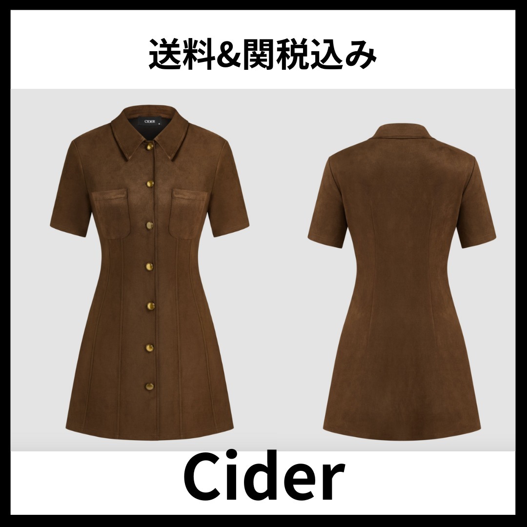 《Cider》スエード 襟付き ボタンアップ ミニワンピース