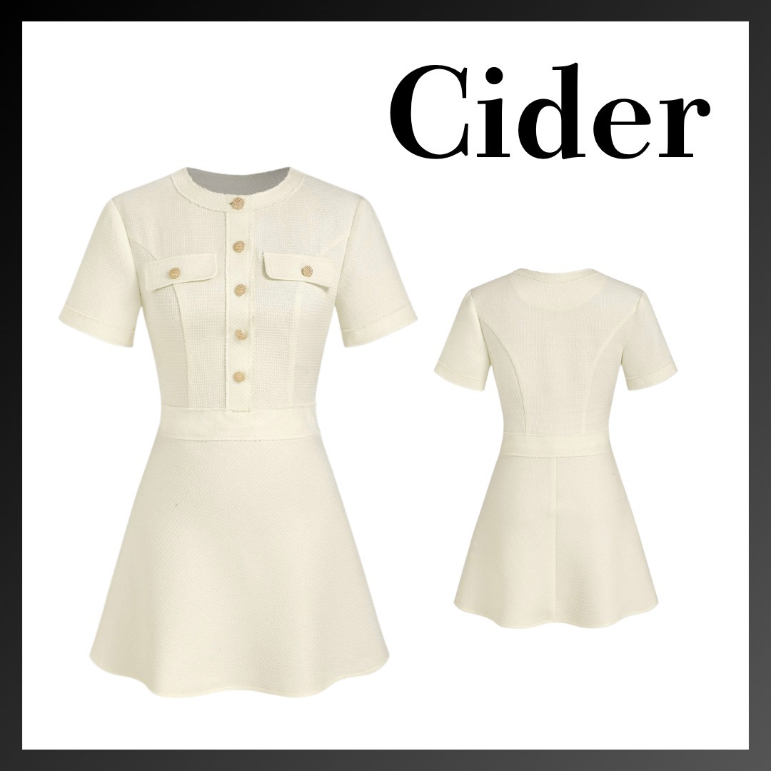 CIDER ソリッドボタン 白 ミニドレス
