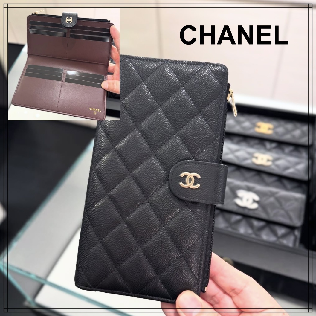 収納力抜群【CHANEL】ロングウォレット キャビアスキン 長財布