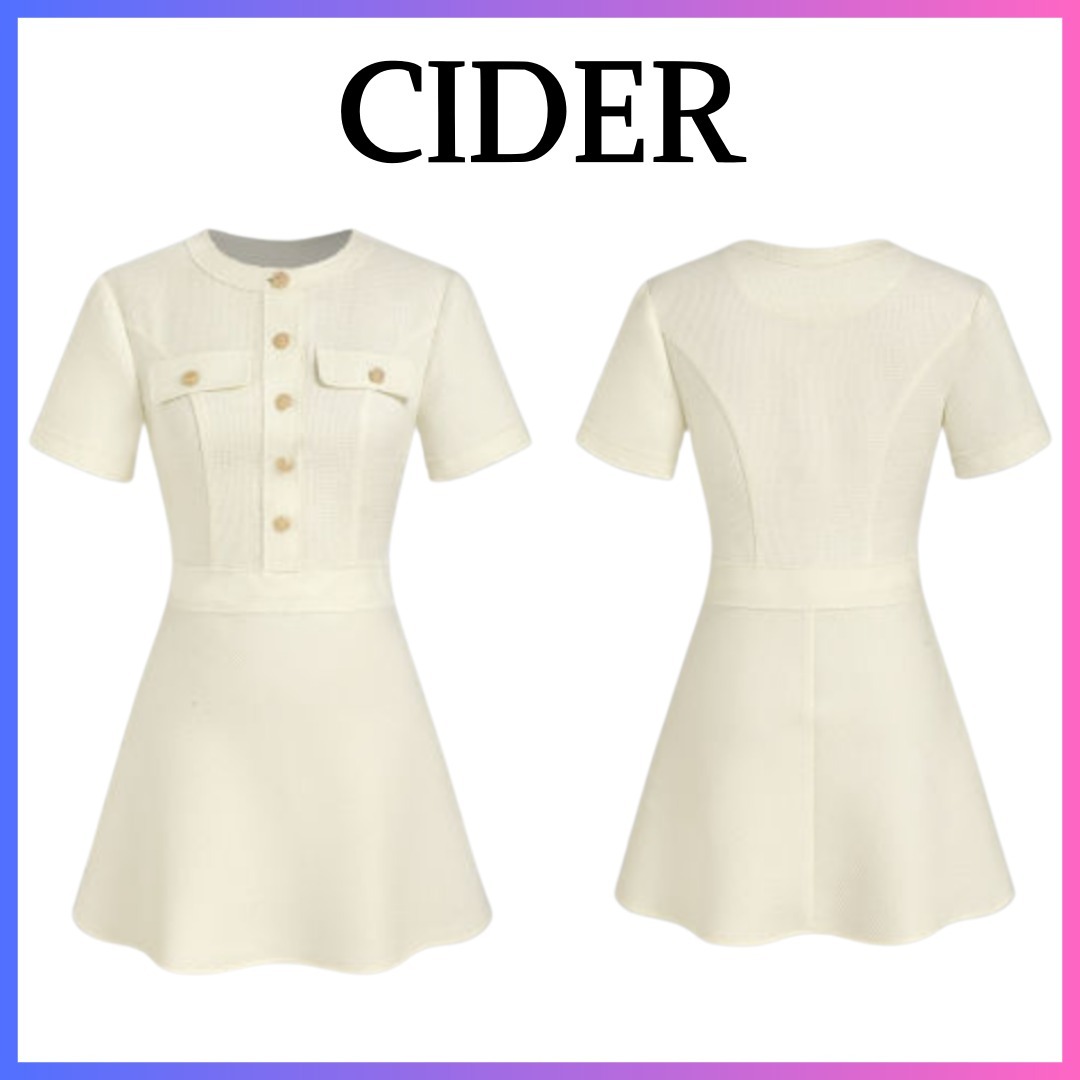 CIDER：ソリッドボタン 白 ミニドレス