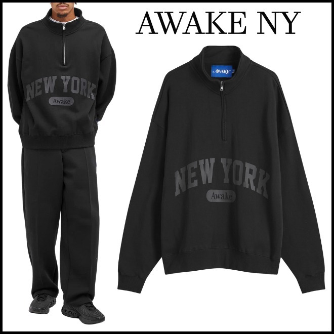 【AWAKE NY】Script クォータージップ スウェットBK ※送関込