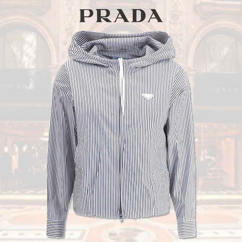 VIPSALE【PRADA】ストライプ フード付きジャケット