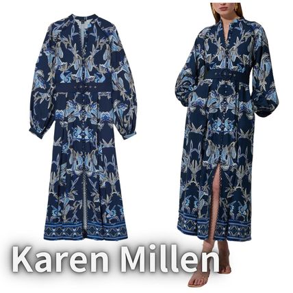 【Karen Millen】フローラル アップリケ ベルト付 マキシドレス Karen Millen ベルト付きプリーツマキシドレス 送料関税込み