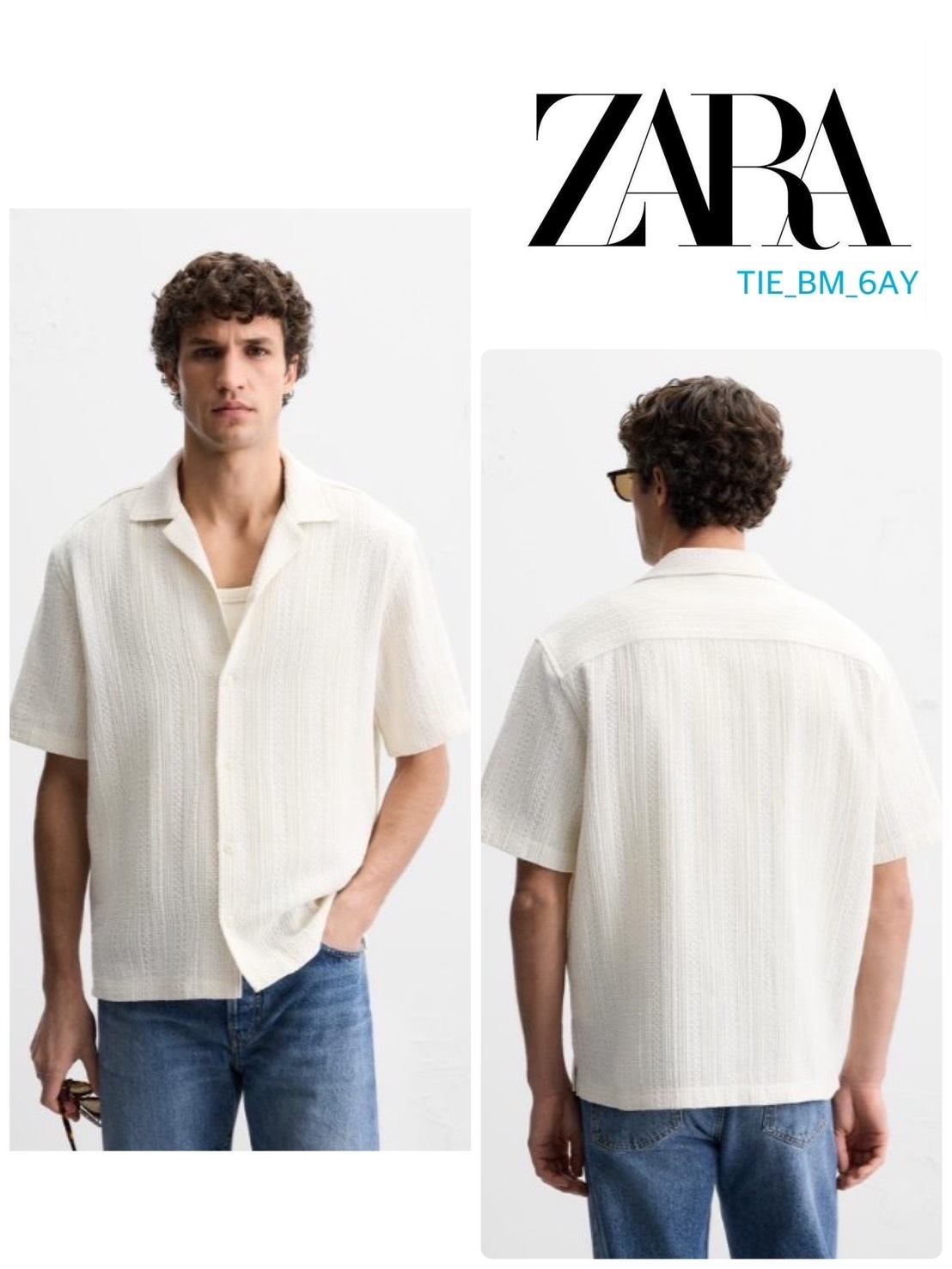 スペイン発送 ZARA ストライプ構造シャツ 上品カジュアル 人気！