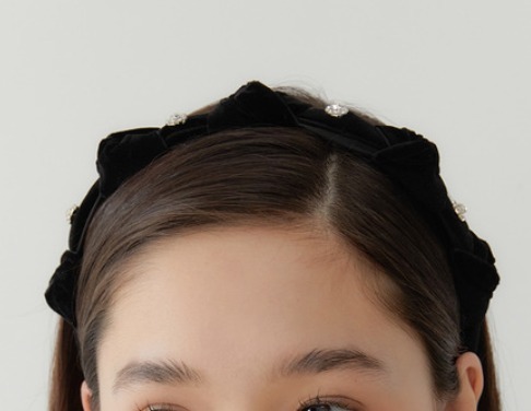 [OVLA]韓国ヘアアクセ☆velvet tied with cubic stone hair band