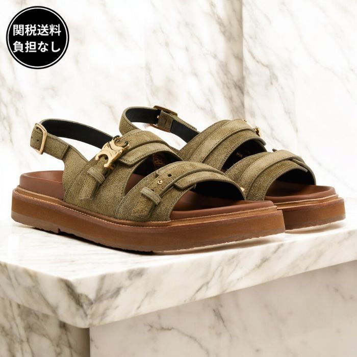 CELINE ティッピ トリオンフ サンダル スエード 緑 関税送料込