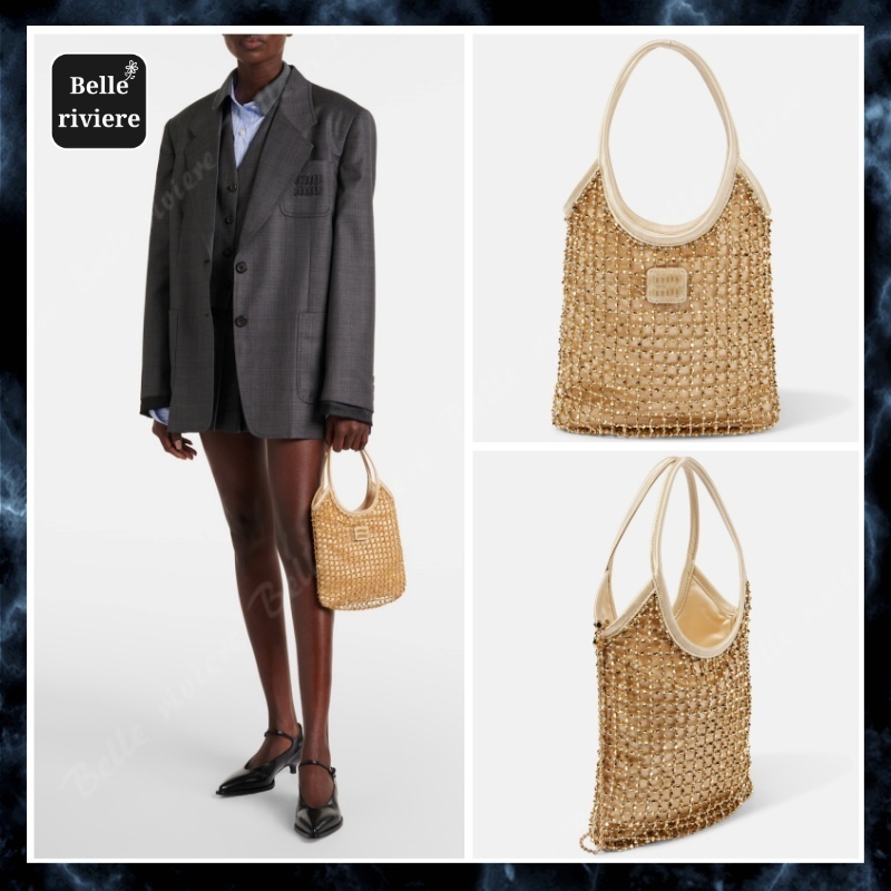 24AW new/MiuMiu アイビーミディアム装飾トートバッグ Bag Gold