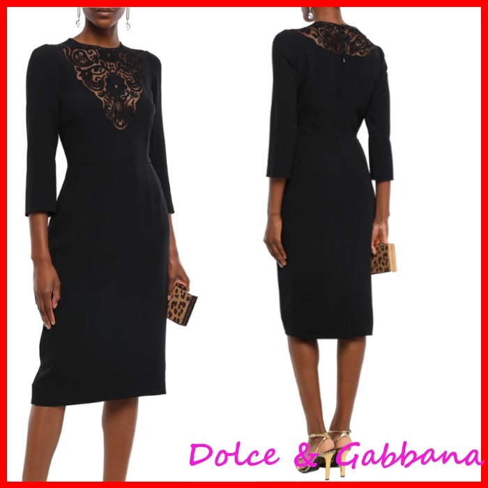 DOLCE & GABBANA ロゴ レースパネル クレープ ミディワンピース