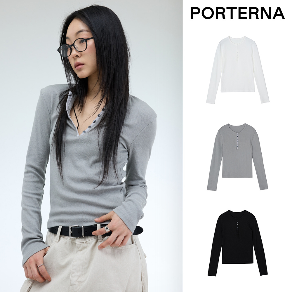 【PORTERNA】Crotty Button Ribbed T-shirt