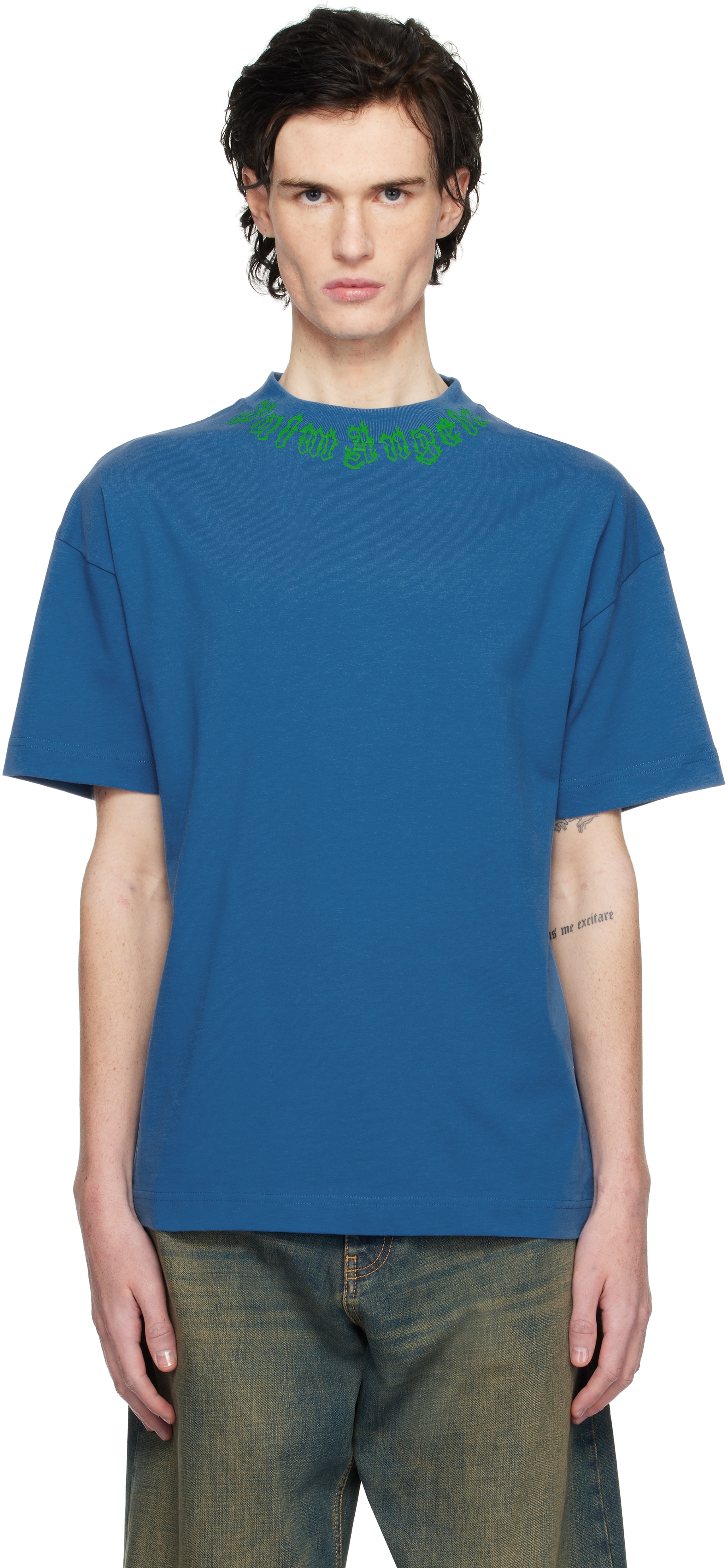 【関税込み】Palm Angels ブルー Flame ロゴ Tシャツ