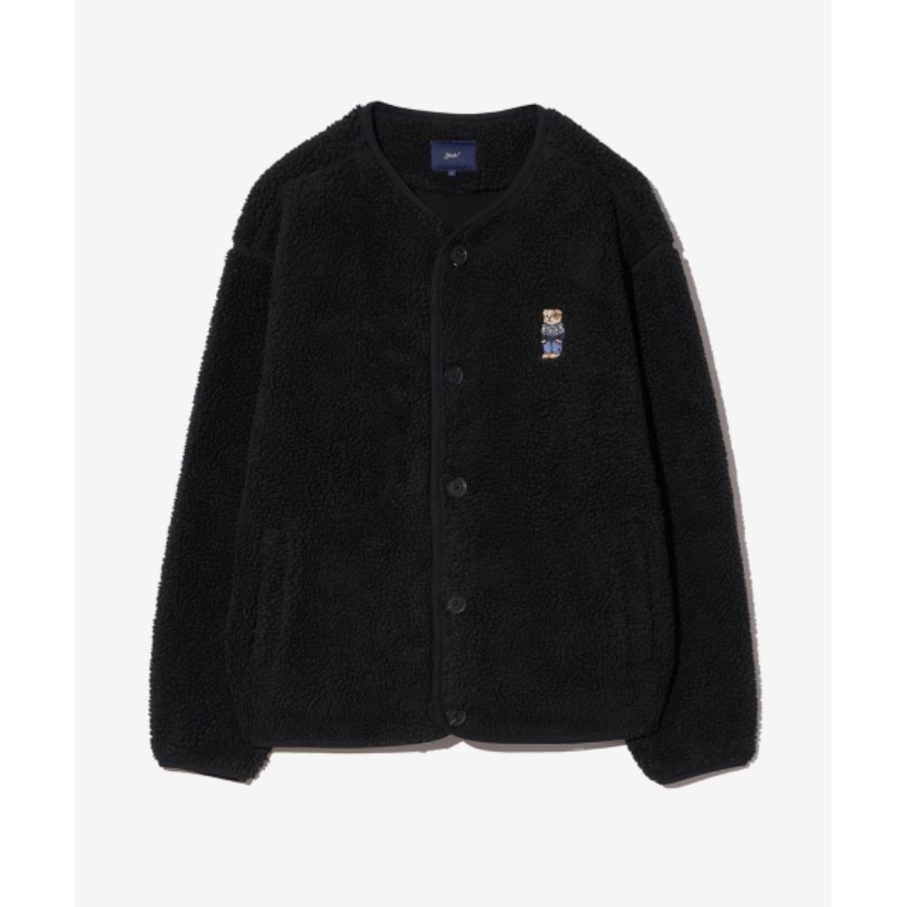 フリースジャケット YALE Nordic Dan Collarless Boa Fleece Jacket Black YEW1FJ301
