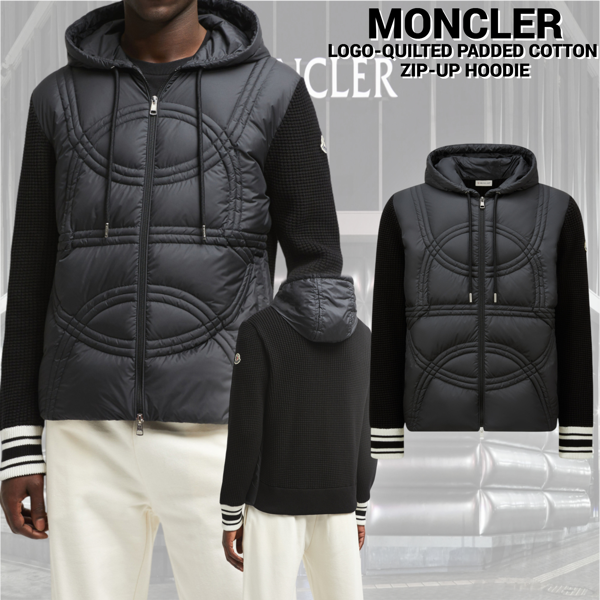 【MONCLER】LOGO-QUILTED PADDED COTTON HOODIE フーディ ダウン