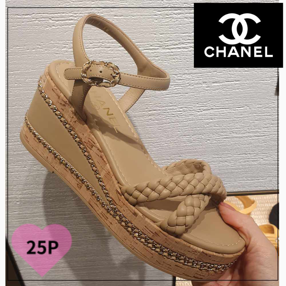 ソールのチェーンが素敵【CHANEL】厚底 編みレザー サンダル