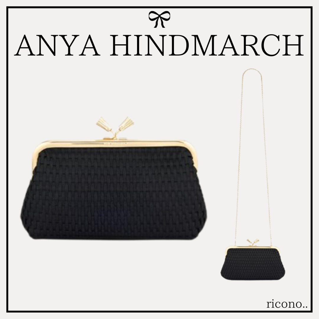 関税なし☆ANYA HINDMARCH/Maud Clutch Tassel in Black Satin