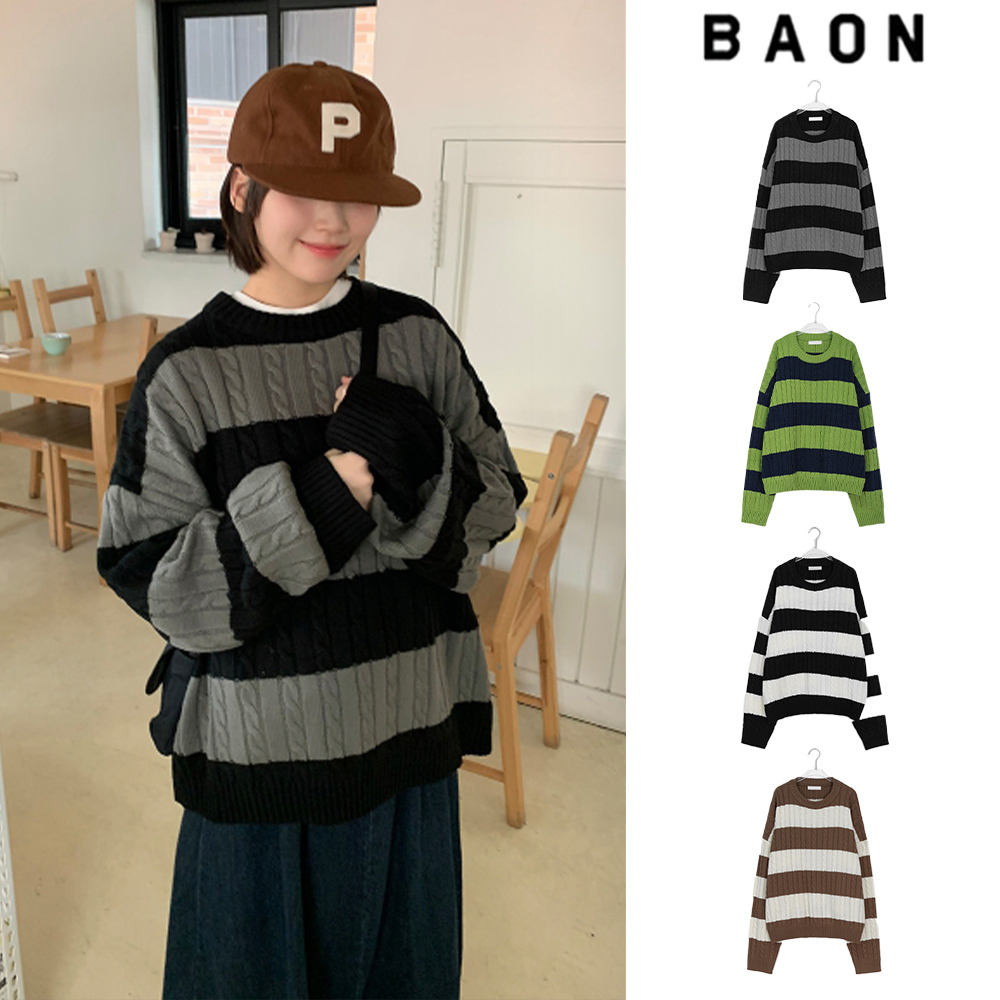 【BAON】[unisex] Kidendi color stripe cable over knit