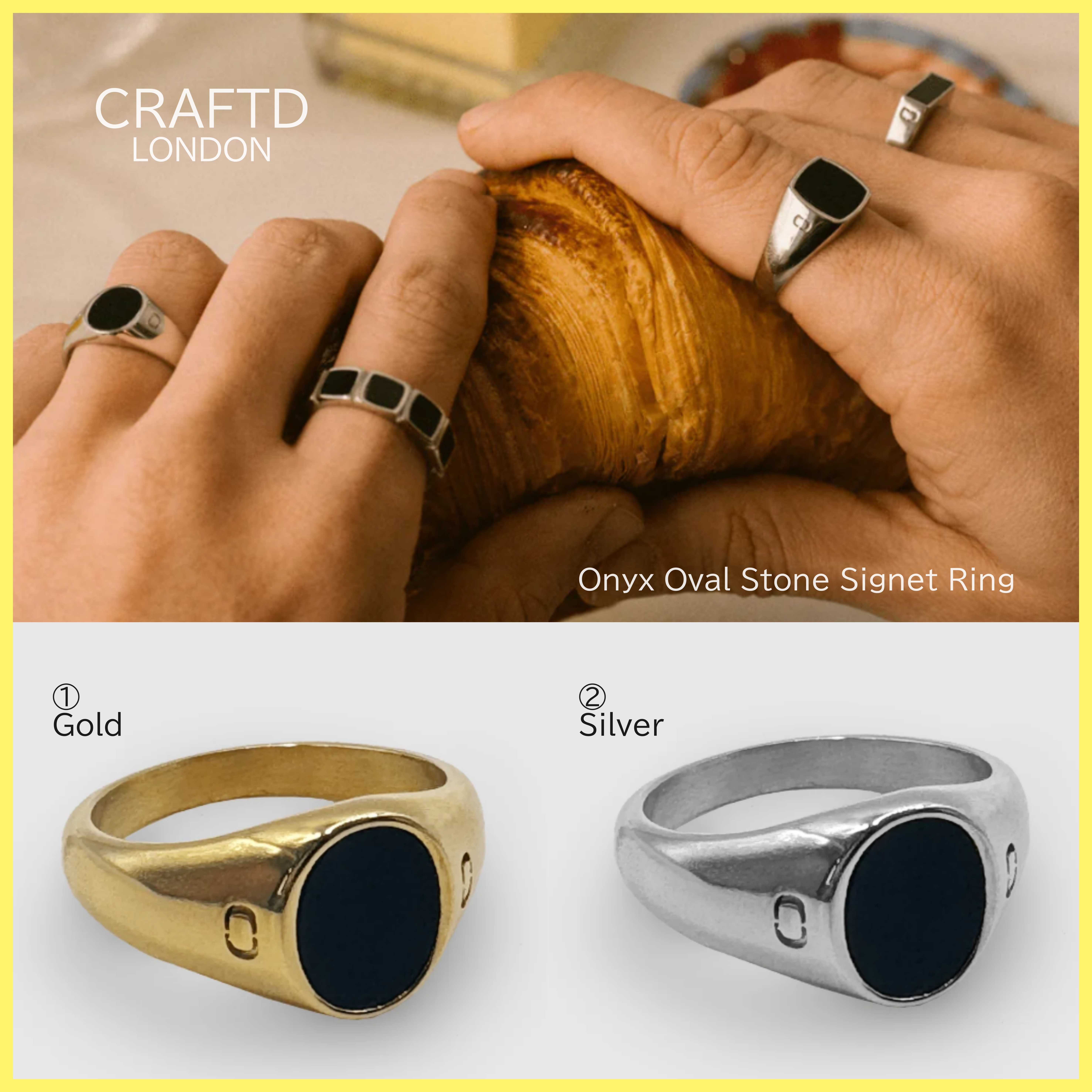 送税込【CRAFTD London】Onyx Oval Stone Signet Ring (2色)