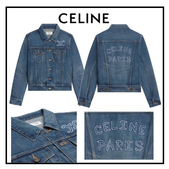 CELINE ロゴ刺繍 ダークユニオン ウォッシュデニムジャケット