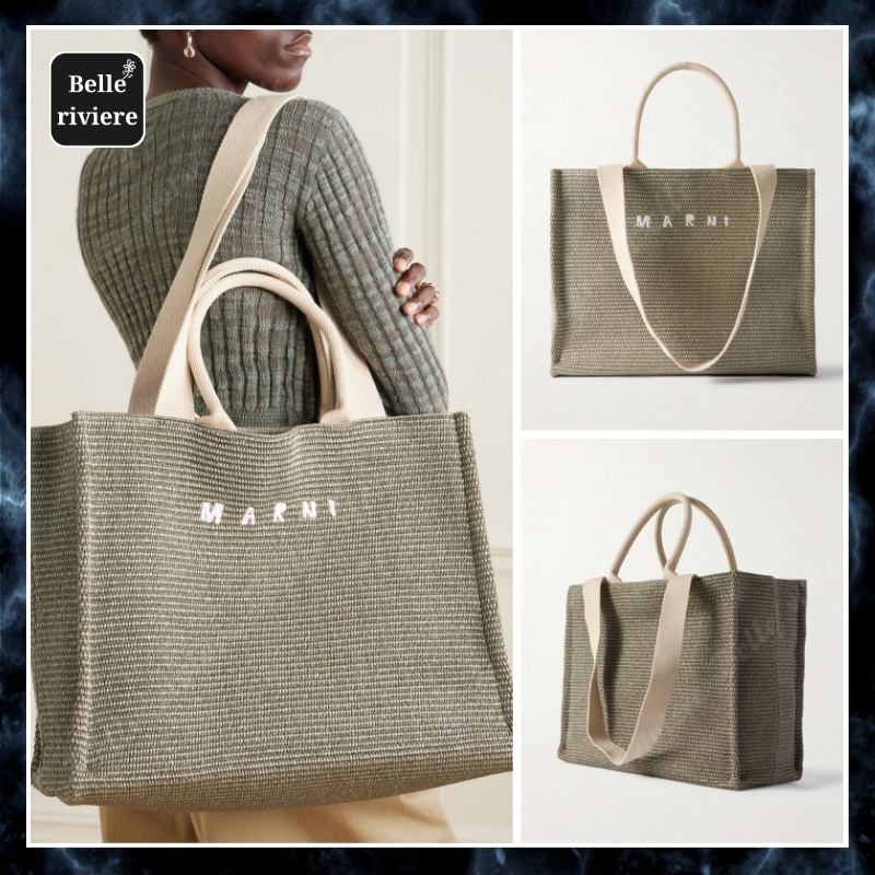 24AW new/MARNI バスケット刺繍入りラフィア織りトート Bag