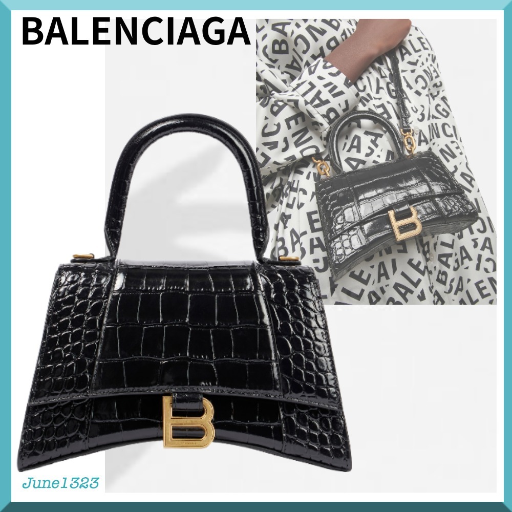 国内配送【BALENCIAGA】Hourglass XS クロコ風 レザー バッグ