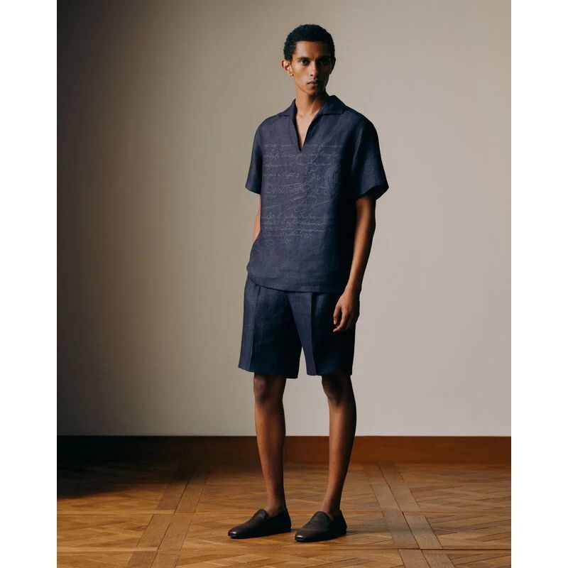 【BERLUTI】リネン スクリット 半袖 シャツ R28HCS43-003_marbeuf-scritto-
