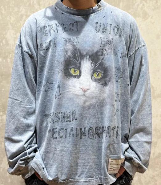 【MIHARA YASUHIRO】bleached  ロンT ねこ ユニセックス MIHARA YASUHIRO】bleached ロンT ねこ ユニセックス