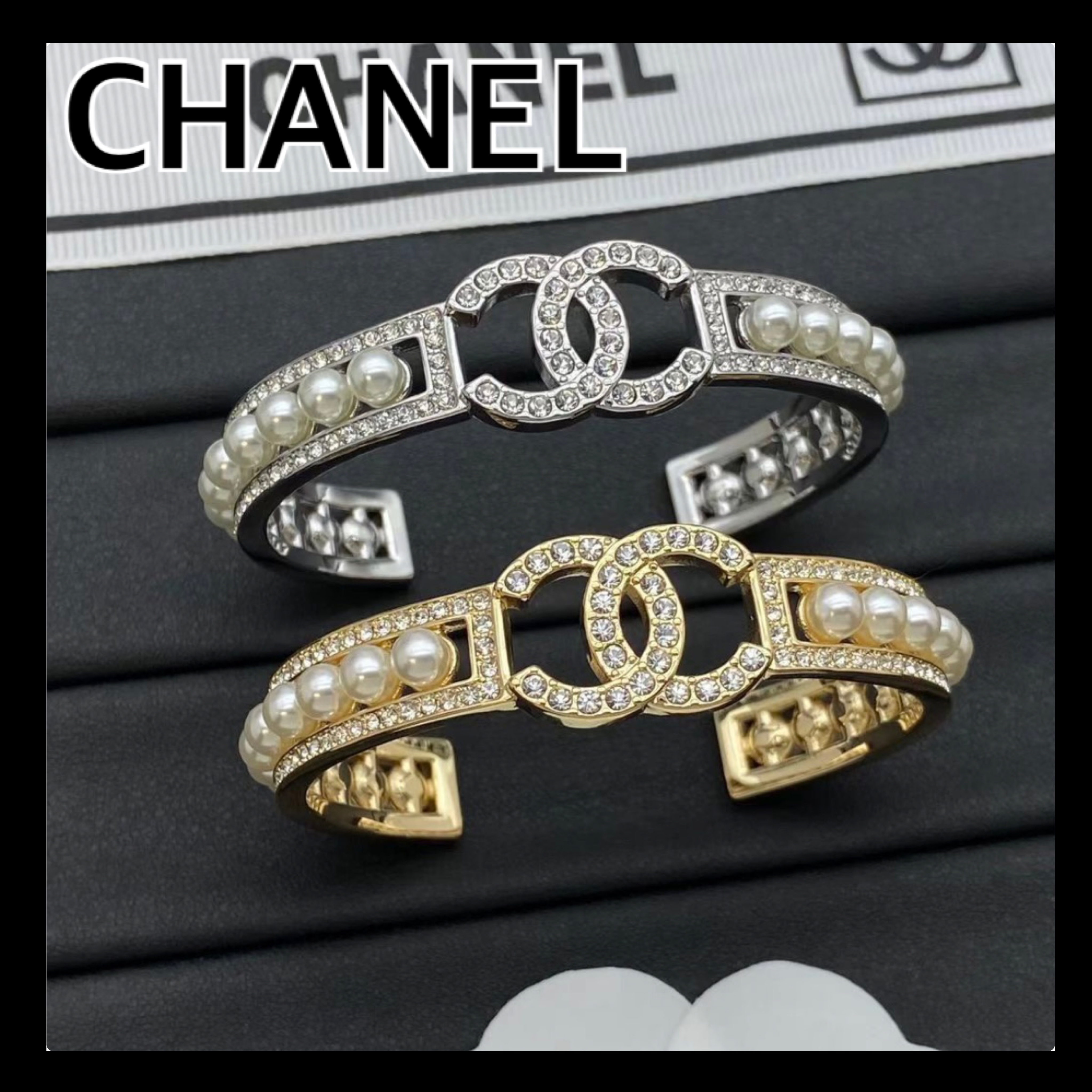 エレガント【CHANEL】CCロゴ パール バングル カフ