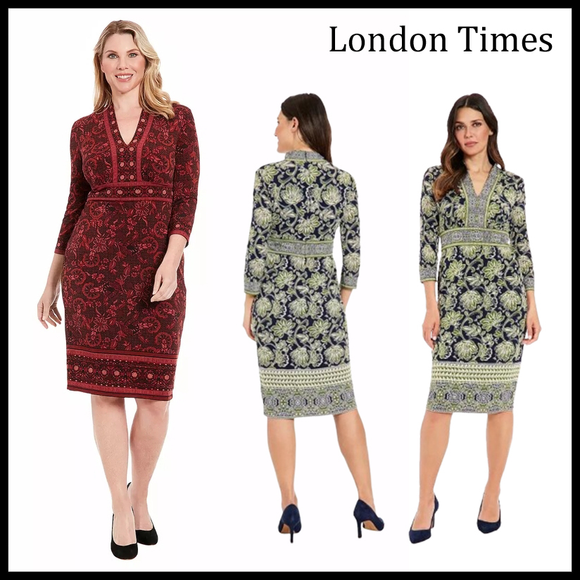 ロンドンタイムズ Vネックシースドレス