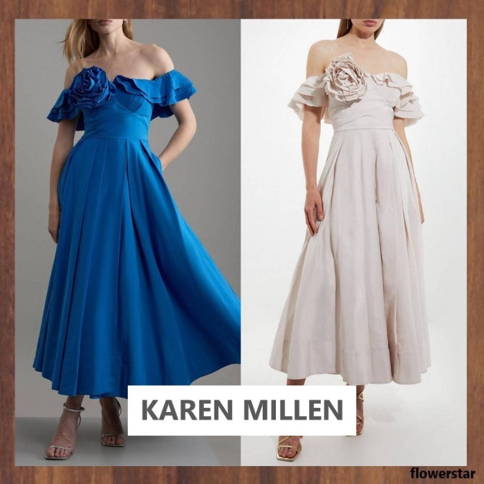 【KAREN MILLEN】オフショルダー タフタ フリル ドレス（送料込)