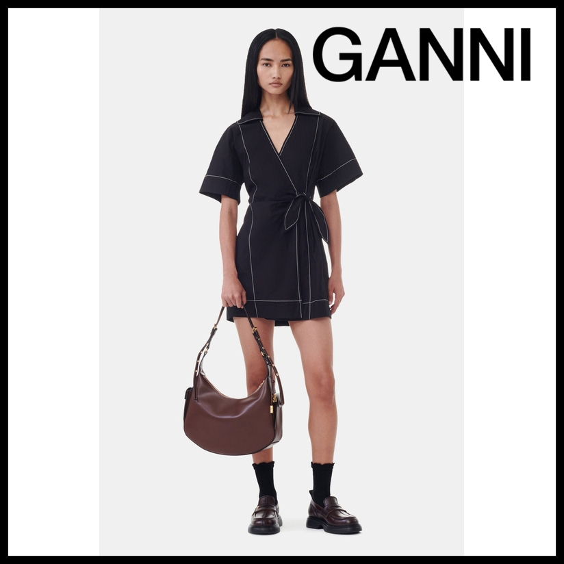 GANNI コットンラップミニドレス